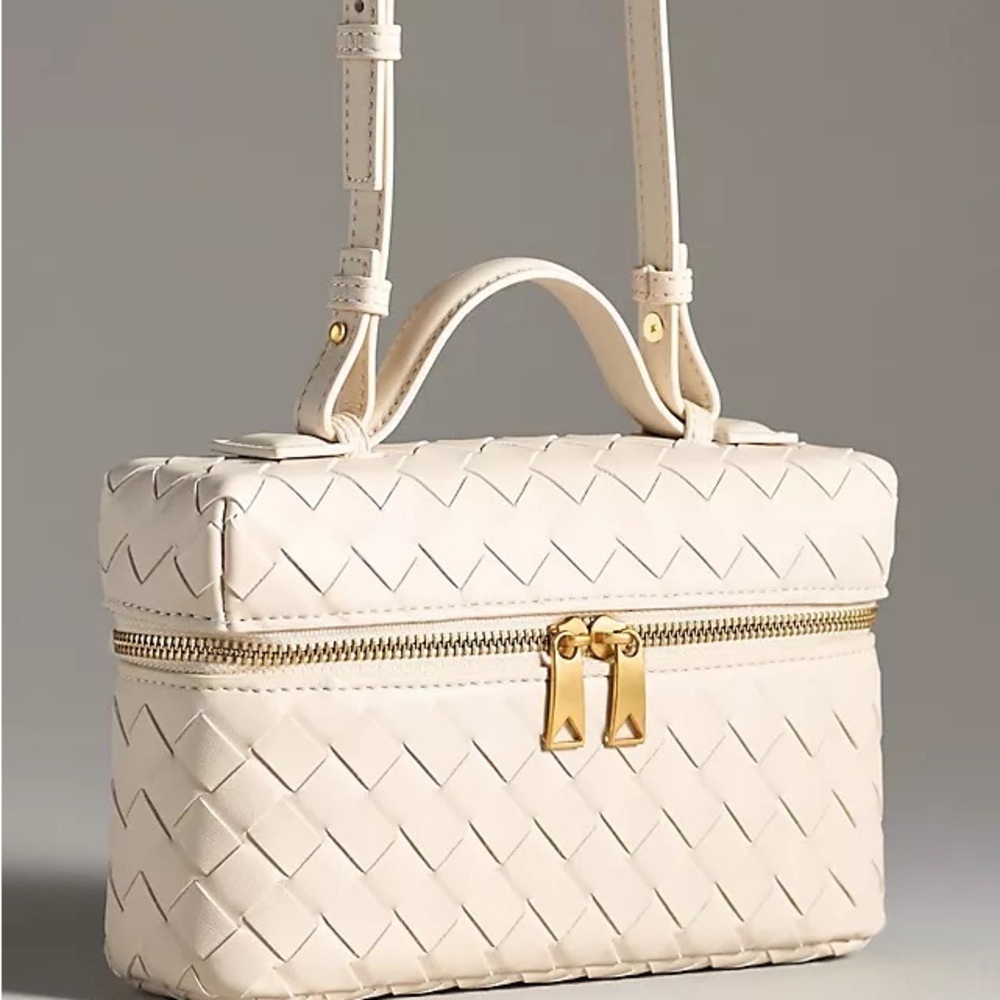 NWT Anthropologie Woven Top Handle Elegant Cream Handbag
